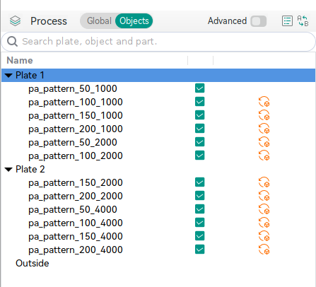 PA pattern batch mode object list
